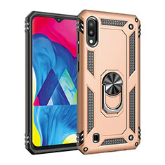 Funda Bumper Silicona y Plastico Mate Carcasa con Magnetico Anillo de dedo Soporte MQ3 para Samsung Galaxy M10 Oro