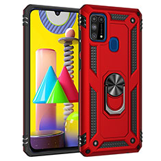 Funda Bumper Silicona y Plastico Mate Carcasa con Magnetico Anillo de dedo Soporte MQ3 para Samsung Galaxy M21s Rojo
