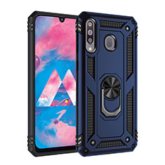 Funda Bumper Silicona y Plastico Mate Carcasa con Magnetico Anillo de dedo Soporte MQ3 para Samsung Galaxy M30 Azul