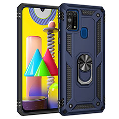 Funda Bumper Silicona y Plastico Mate Carcasa con Magnetico Anillo de dedo Soporte MQ3 para Samsung Galaxy M31 Prime Edition Azul