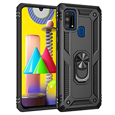 Funda Bumper Silicona y Plastico Mate Carcasa con Magnetico Anillo de dedo Soporte MQ3 para Samsung Galaxy M31 Prime Edition Negro