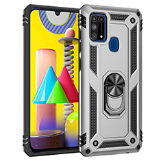 Funda Bumper Silicona y Plastico Mate Carcasa con Magnetico Anillo de dedo Soporte MQ3 para Samsung Galaxy M31 Prime Edition Plata