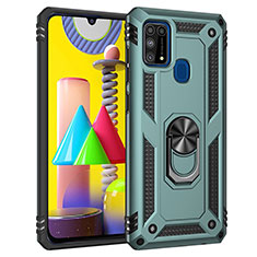 Funda Bumper Silicona y Plastico Mate Carcasa con Magnetico Anillo de dedo Soporte MQ3 para Samsung Galaxy M31 Verde