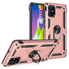 Funda Bumper Silicona y Plastico Mate Carcasa con Magnetico Anillo de dedo Soporte MQ3 para Samsung Galaxy M51 Oro Rosa