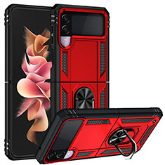 Funda Bumper Silicona y Plastico Mate Carcasa con Magnetico Anillo de dedo Soporte MQ3 para Samsung Galaxy Z Flip3 5G Rojo