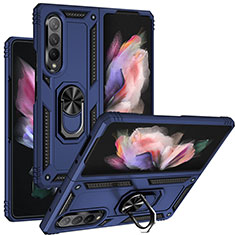 Funda Bumper Silicona y Plastico Mate Carcasa con Magnetico Anillo de dedo Soporte MQ3 para Samsung Galaxy Z Fold3 5G Azul