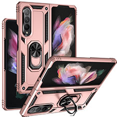 Funda Bumper Silicona y Plastico Mate Carcasa con Magnetico Anillo de dedo Soporte MQ3 para Samsung Galaxy Z Fold3 5G Oro Rosa