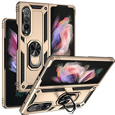 Funda Bumper Silicona y Plastico Mate Carcasa con Magnetico Anillo de dedo Soporte MQ3 para Samsung Galaxy Z Fold4 5G Oro