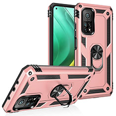 Funda Bumper Silicona y Plastico Mate Carcasa con Magnetico Anillo de dedo Soporte MQ3 para Xiaomi Mi 10T 5G Oro Rosa