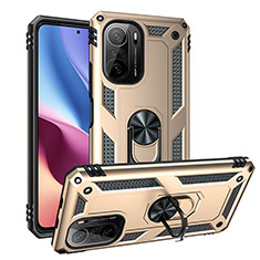 Funda Bumper Silicona y Plastico Mate Carcasa con Magnetico Anillo de dedo Soporte MQ3 para Xiaomi Poco F3 5G Oro