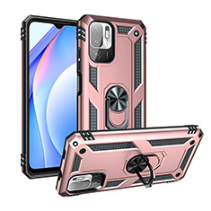 Funda Bumper Silicona y Plastico Mate Carcasa con Magnetico Anillo de dedo Soporte MQ3 para Xiaomi POCO M3 Pro 5G Oro Rosa