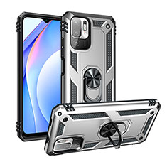 Funda Bumper Silicona y Plastico Mate Carcasa con Magnetico Anillo de dedo Soporte MQ3 para Xiaomi POCO M3 Pro 5G Plata