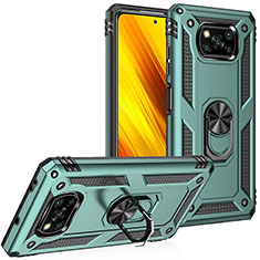 Funda Bumper Silicona y Plastico Mate Carcasa con Magnetico Anillo de dedo Soporte MQ3 para Xiaomi Poco X3 Pro Verde