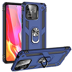 Funda Bumper Silicona y Plastico Mate Carcasa con Magnetico Anillo de dedo Soporte MQ3 para Xiaomi Redmi 10 India Azul