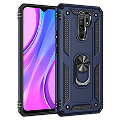 Funda Bumper Silicona y Plastico Mate Carcasa con Magnetico Anillo de dedo Soporte MQ3 para Xiaomi Redmi 9 Azul