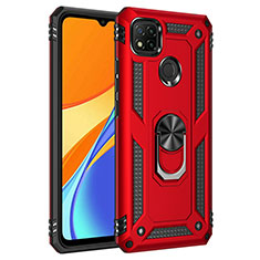 Funda Bumper Silicona y Plastico Mate Carcasa con Magnetico Anillo de dedo Soporte MQ3 para Xiaomi Redmi 9 India Rojo
