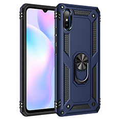 Funda Bumper Silicona y Plastico Mate Carcasa con Magnetico Anillo de dedo Soporte MQ3 para Xiaomi Redmi 9A Azul