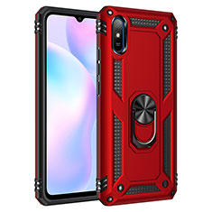 Funda Bumper Silicona y Plastico Mate Carcasa con Magnetico Anillo de dedo Soporte MQ3 para Xiaomi Redmi 9A Rojo