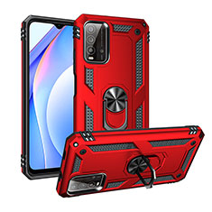 Funda Bumper Silicona y Plastico Mate Carcasa con Magnetico Anillo de dedo Soporte MQ3 para Xiaomi Redmi 9T 4G Rojo