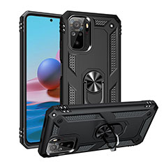 Funda Bumper Silicona y Plastico Mate Carcasa con Magnetico Anillo de dedo Soporte MQ3 para Xiaomi Redmi Note 10 4G Negro