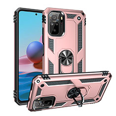 Funda Bumper Silicona y Plastico Mate Carcasa con Magnetico Anillo de dedo Soporte MQ3 para Xiaomi Redmi Note 10 4G Oro Rosa