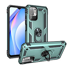 Funda Bumper Silicona y Plastico Mate Carcasa con Magnetico Anillo de dedo Soporte MQ3 para Xiaomi Redmi Note 10 5G Verde