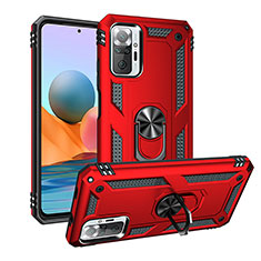 Funda Bumper Silicona y Plastico Mate Carcasa con Magnetico Anillo de dedo Soporte MQ3 para Xiaomi Redmi Note 10 Pro 4G Rojo
