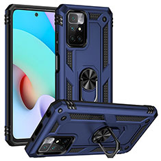 Funda Bumper Silicona y Plastico Mate Carcasa con Magnetico Anillo de dedo Soporte MQ3 para Xiaomi Redmi Note 11 4G (2021) Azul