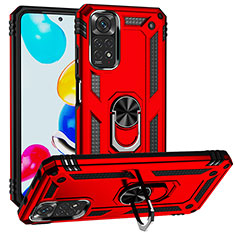 Funda Bumper Silicona y Plastico Mate Carcasa con Magnetico Anillo de dedo Soporte MQ3 para Xiaomi Redmi Note 11 4G (2022) Rojo