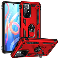 Funda Bumper Silicona y Plastico Mate Carcasa con Magnetico Anillo de dedo Soporte MQ3 para Xiaomi Redmi Note 11 5G Rojo