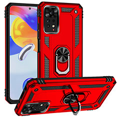 Funda Bumper Silicona y Plastico Mate Carcasa con Magnetico Anillo de dedo Soporte MQ3 para Xiaomi Redmi Note 11 Pro 5G Rojo