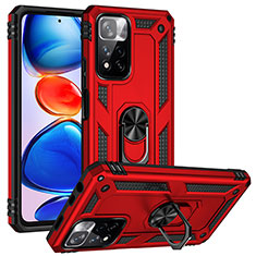 Funda Bumper Silicona y Plastico Mate Carcasa con Magnetico Anillo de dedo Soporte MQ3 para Xiaomi Redmi Note 11 Pro+ Plus 5G Rojo
