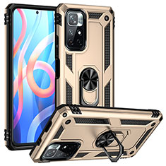 Funda Bumper Silicona y Plastico Mate Carcasa con Magnetico Anillo de dedo Soporte MQ3 para Xiaomi Redmi Note 11S 5G Oro