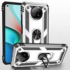 Funda Bumper Silicona y Plastico Mate Carcasa con Magnetico Anillo de dedo Soporte MQ3 para Xiaomi Redmi Note 9T 5G Plata
