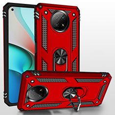 Funda Bumper Silicona y Plastico Mate Carcasa con Magnetico Anillo de dedo Soporte MQ3 para Xiaomi Redmi Note 9T 5G Rojo