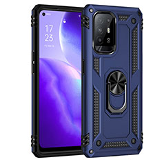 Funda Bumper Silicona y Plastico Mate Carcasa con Magnetico Anillo de dedo Soporte MQ4 para Oppo A94 5G Azul