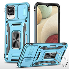 Funda Bumper Silicona y Plastico Mate Carcasa con Magnetico Anillo de dedo Soporte MQ4 para Samsung Galaxy A12 5G Azul Cielo