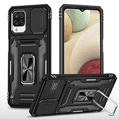 Funda Bumper Silicona y Plastico Mate Carcasa con Magnetico Anillo de dedo Soporte MQ4 para Samsung Galaxy A12 5G Negro