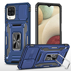 Funda Bumper Silicona y Plastico Mate Carcasa con Magnetico Anillo de dedo Soporte MQ4 para Samsung Galaxy A12 Azul
