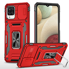 Funda Bumper Silicona y Plastico Mate Carcasa con Magnetico Anillo de dedo Soporte MQ4 para Samsung Galaxy A12 Rojo