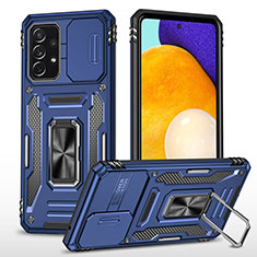 Funda Bumper Silicona y Plastico Mate Carcasa con Magnetico Anillo de dedo Soporte MQ4 para Samsung Galaxy A52s 5G Azul