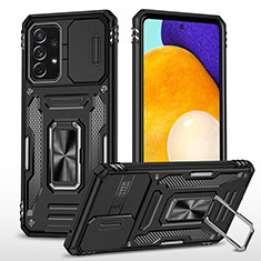 Funda Bumper Silicona y Plastico Mate Carcasa con Magnetico Anillo de dedo Soporte MQ4 para Samsung Galaxy A52s 5G Negro