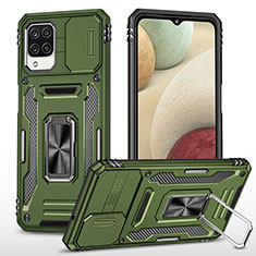 Funda Bumper Silicona y Plastico Mate Carcasa con Magnetico Anillo de dedo Soporte MQ4 para Samsung Galaxy F12 Verde