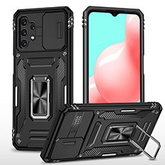 Funda Bumper Silicona y Plastico Mate Carcasa con Magnetico Anillo de dedo Soporte MQ4 para Samsung Galaxy M32 5G Negro