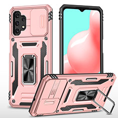 Funda Bumper Silicona y Plastico Mate Carcasa con Magnetico Anillo de dedo Soporte MQ4 para Samsung Galaxy M32 5G Oro Rosa