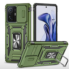 Funda Bumper Silicona y Plastico Mate Carcasa con Magnetico Anillo de dedo Soporte MQ4 para Xiaomi Mi 11T 5G Verde
