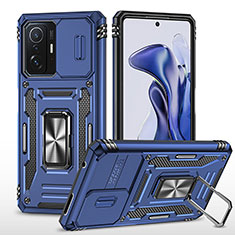 Funda Bumper Silicona y Plastico Mate Carcasa con Magnetico Anillo de dedo Soporte MQ4 para Xiaomi Mi 11T Pro 5G Azul