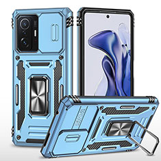 Funda Bumper Silicona y Plastico Mate Carcasa con Magnetico Anillo de dedo Soporte MQ4 para Xiaomi Mi 11T Pro 5G Azul Cielo