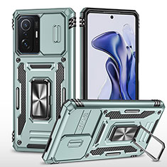 Funda Bumper Silicona y Plastico Mate Carcasa con Magnetico Anillo de dedo Soporte MQ4 para Xiaomi Mi 11T Pro 5G Menta Verde
