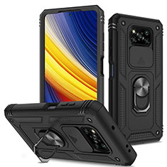 Funda Bumper Silicona y Plastico Mate Carcasa con Magnetico Anillo de dedo Soporte MQ4 para Xiaomi Poco X3 NFC Negro